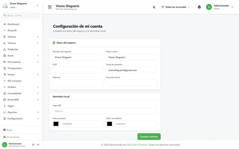 Configuración de la cuenta y la marca del negocio