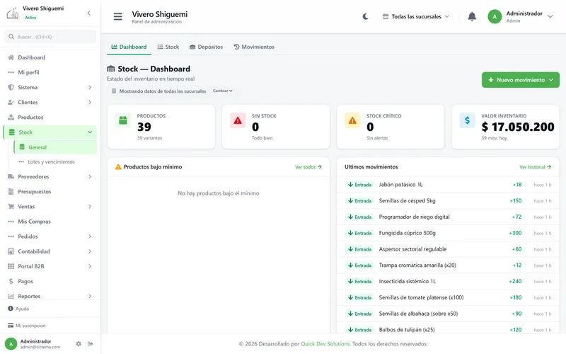 Control de stock con valor de inventario y movimientos