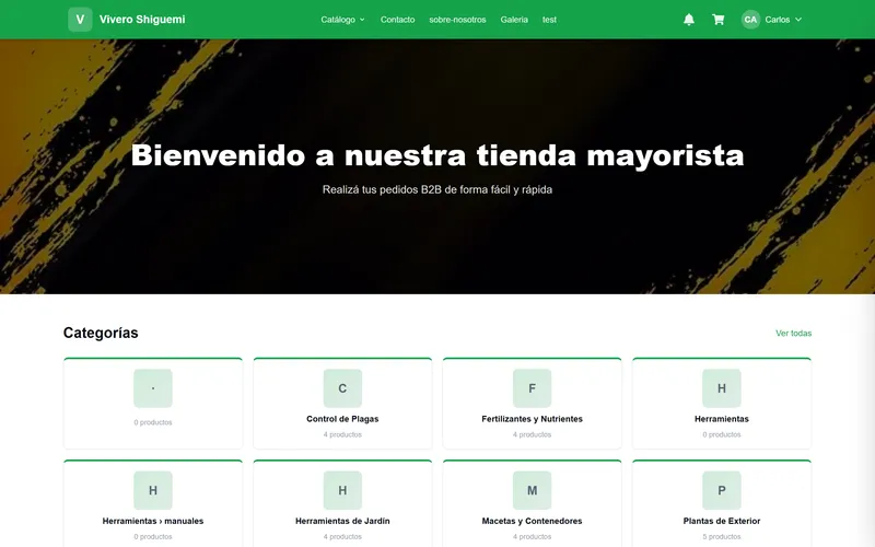 Home de la tienda online mayorista con la marca del negocio